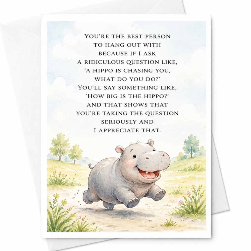 You’re The Best Person To Hang Out With Friendship Card Funny Hippo Illustration Best Friend Appreciation Card Cute Animal Card C3736