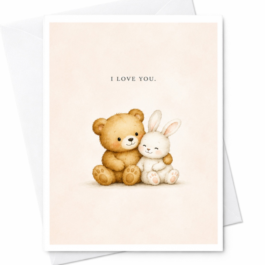 I Love You. Cute Love Card Bear And Bunny Romantic Greeting Card Anniversary Card For Her For Him Sweet Couple C3742