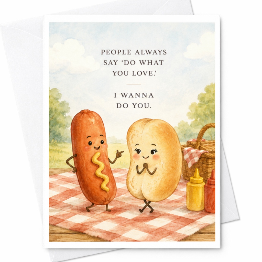 People Always Say 'do What You Love.' I Wanna Do You. Funny Love Card Cute Hot Dog Bun Anniversary Card For Boyfriend Girlfriend C3711