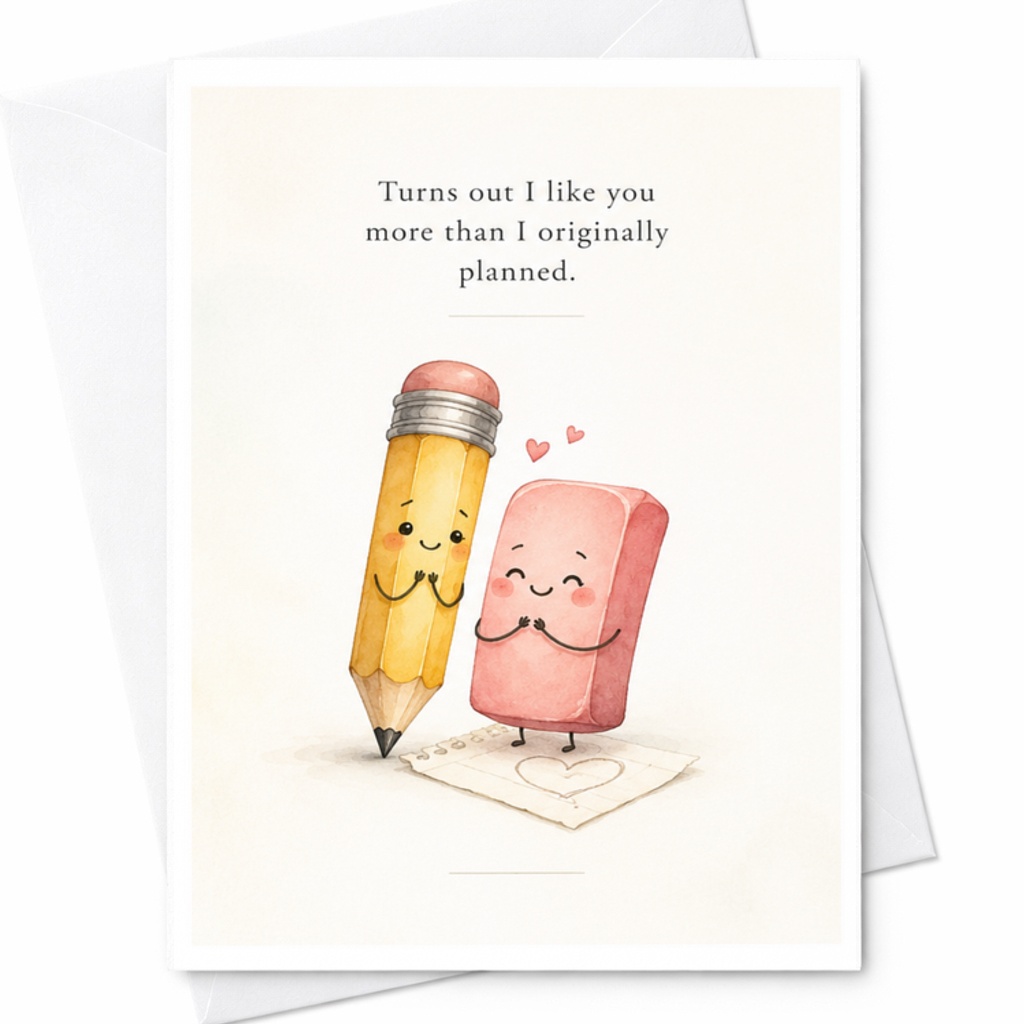 Turns Out I Like You More Than I Originally Planned Love Card Cute Pencil Eraser Illustration Romantic Greeting Card For Partner C3715