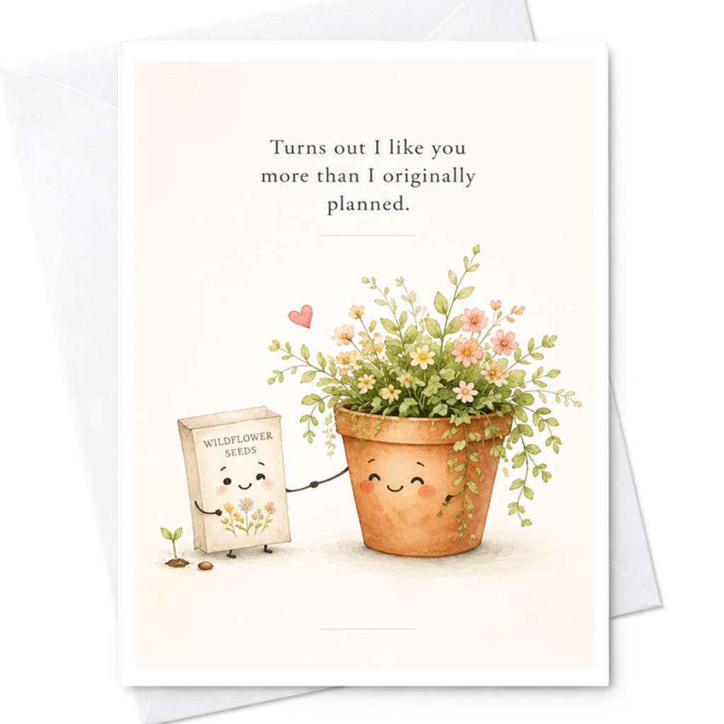 Turns Out I Like You More Than I Originally Planned Cute Love Card Romantic Greeting Card For Her Sweet Plant Illustration C3716