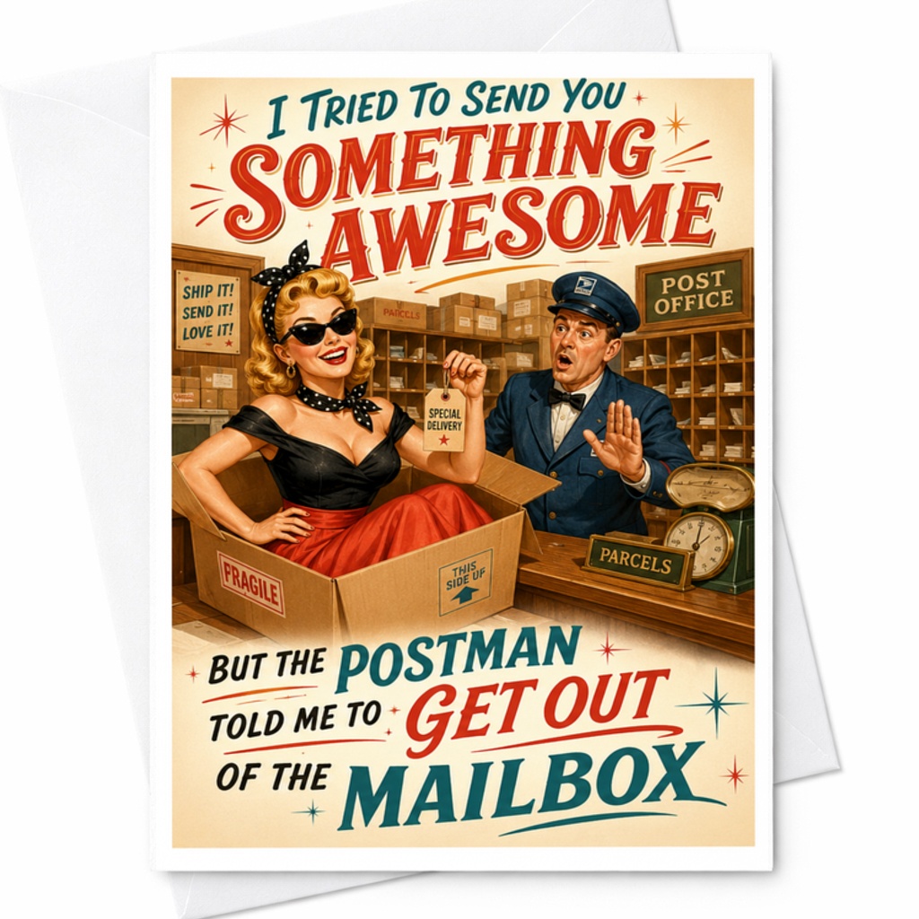 I Tried To Send You Something Awesome Funny Greeting Card Long-Distance Love Card For Him Or Her Retro Post Office C3733