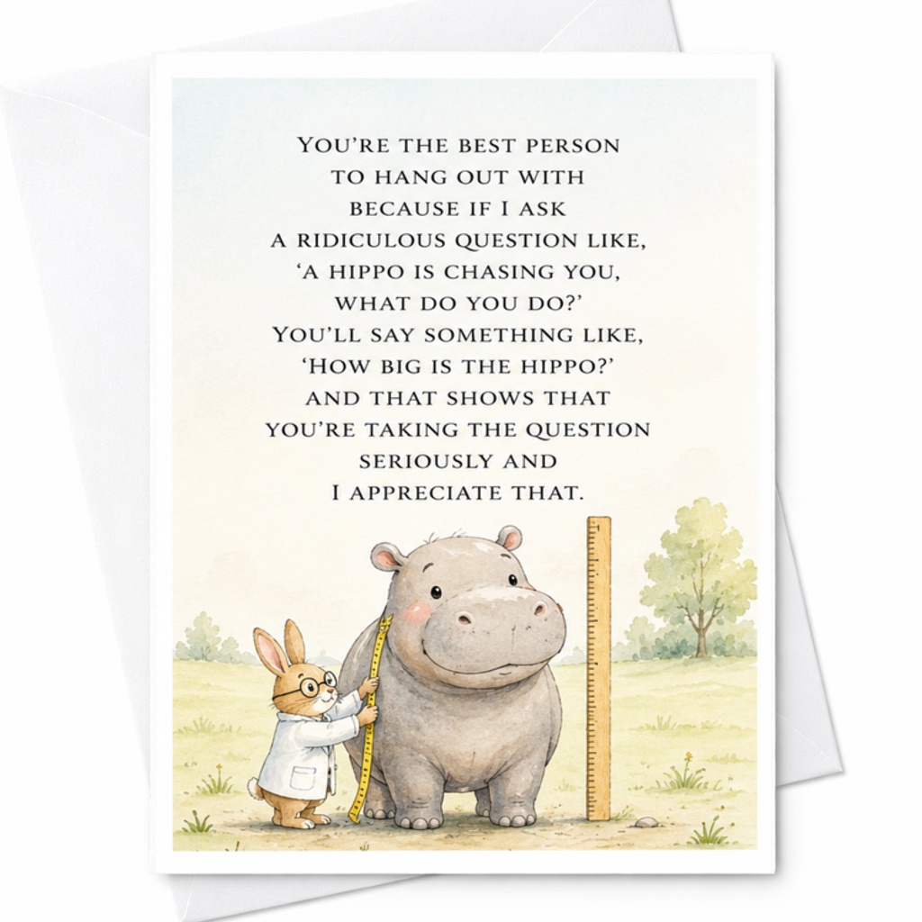 You’re The Best Person To Hang Out With Friendship Card Funny Best Friend Card Cute Hippo Illustration Just Because Card C3735
