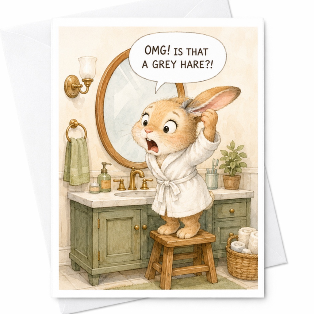 Omg! Is That A Grey Hare?! Funny Greeting Card Cute Animal Illustration For Friend Birthday Anniversary Card C3740