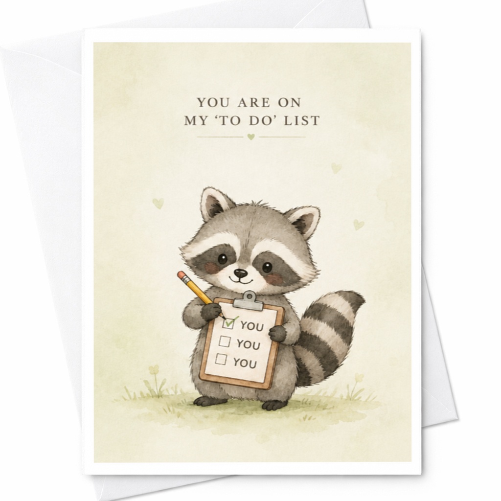 You Are On My 'to Do' List Cute Raccoon Valentine's Day Card Funny Anniversary Card For Him Her Husband Wife Boyfriend Girlfriend C3747