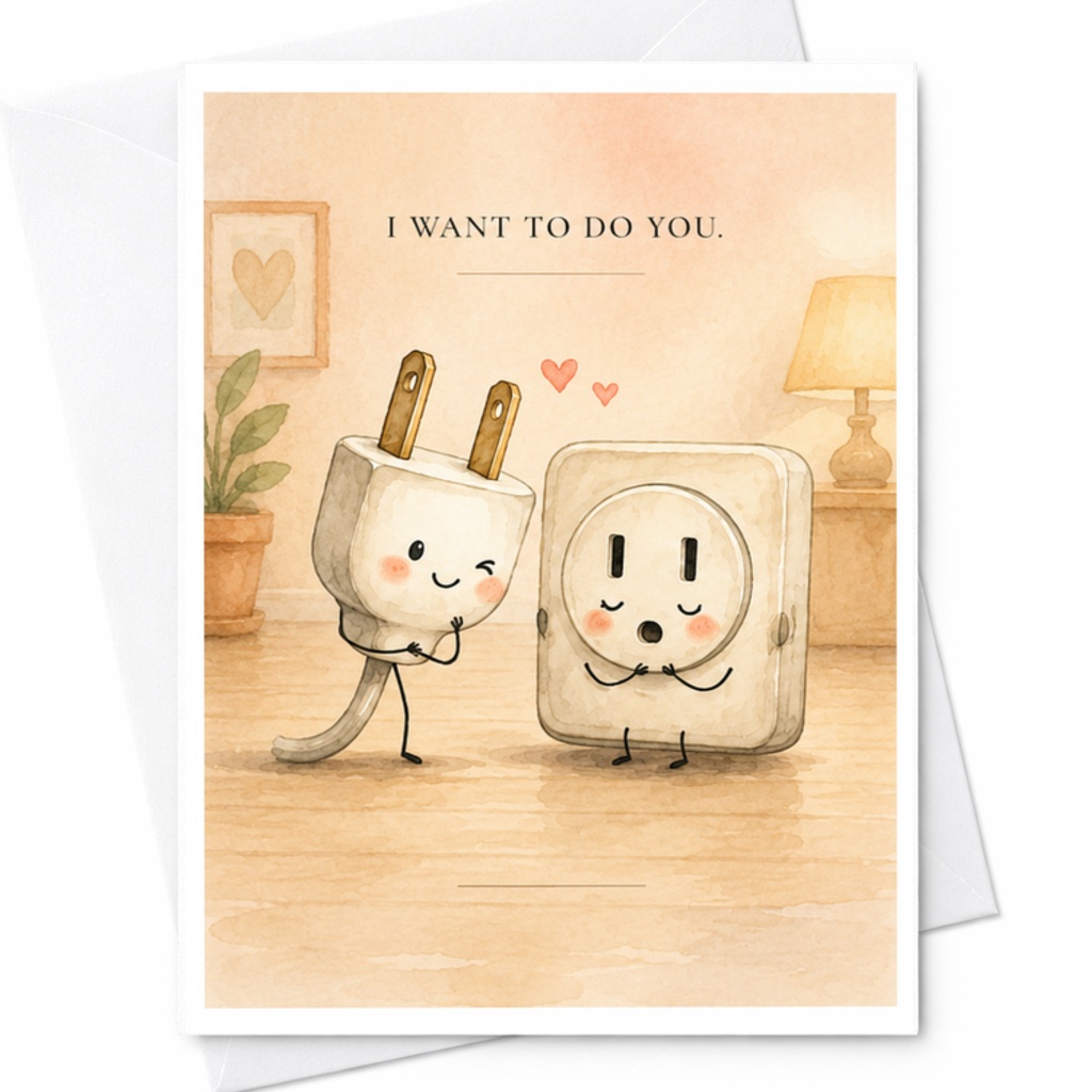 I Want To Do You. Funny Anniversary Card Cute Plug And Socket Romantic Love Card For Husband Or Wife Sweet Couple C3752