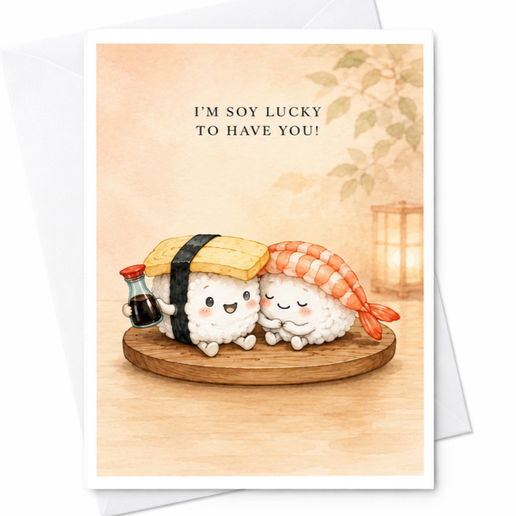 I'm Soy Lucky To Have You! Cute Sushi-Themed Anniversary Card For Him Or Her Funny Romantic Greeting Card C3760