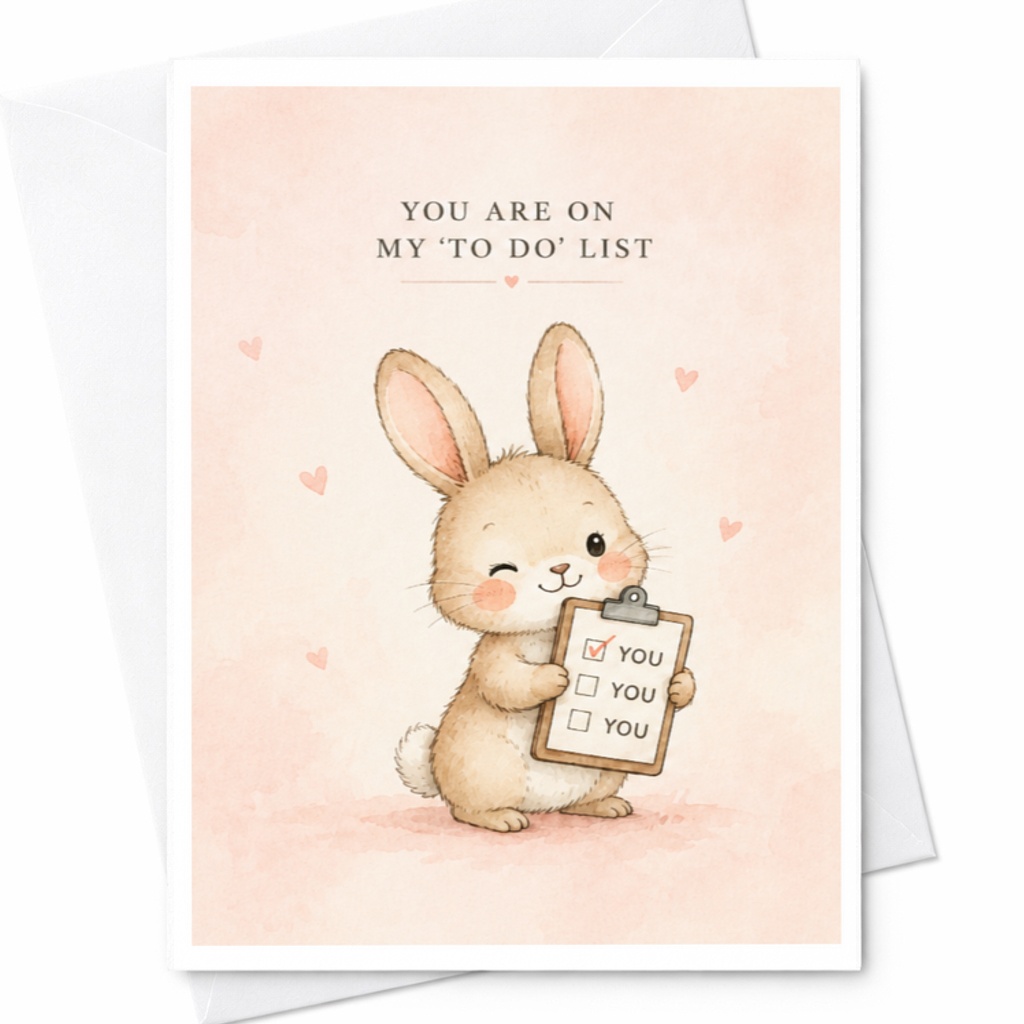 You Are On My 'to Do' List Cute Bunny Valentine's Day Card Funny Romantic Anniversary Card For Him Her Husband Wife C3748