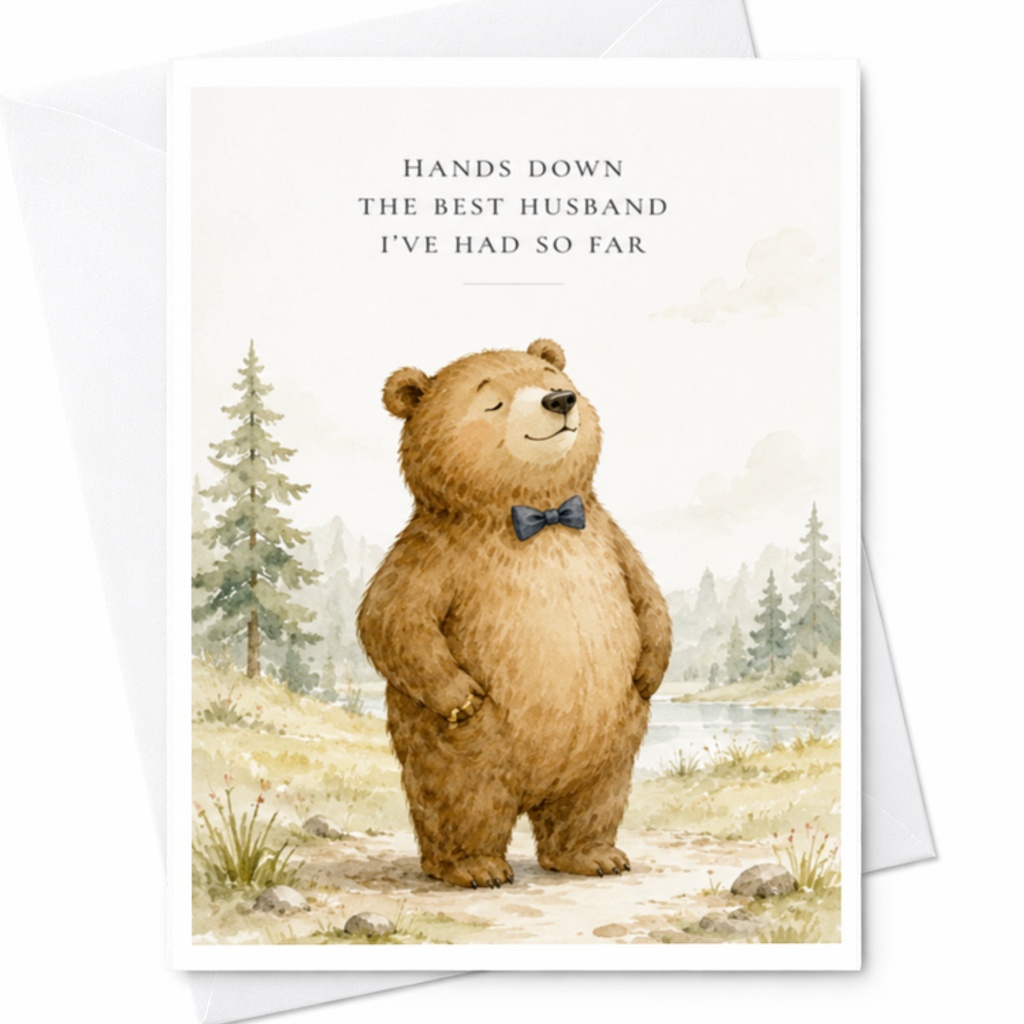 Hands Down The Best Husband I've Had So Far Anniversary Card Cute Bear With Bow Tie For Husband Funny Love Card C3750