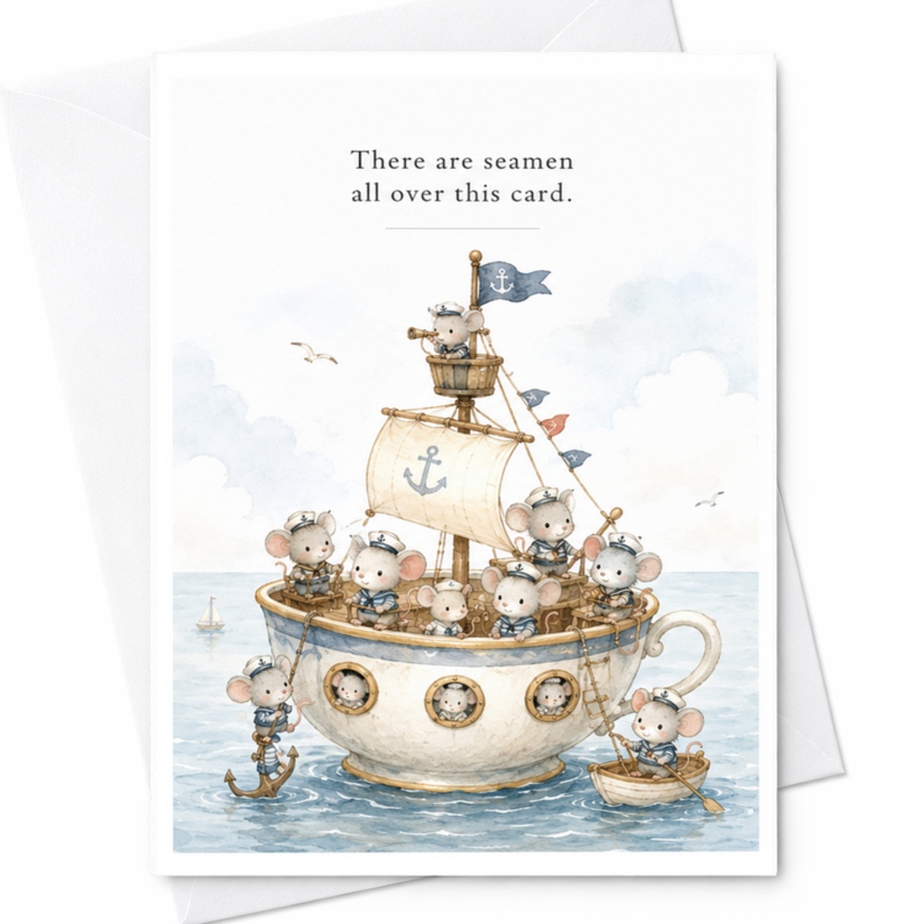 There Are Seamen All Over This Card Nautical Greeting Card Cute Mice Ship Funny Birthday Anniversary Card C3759