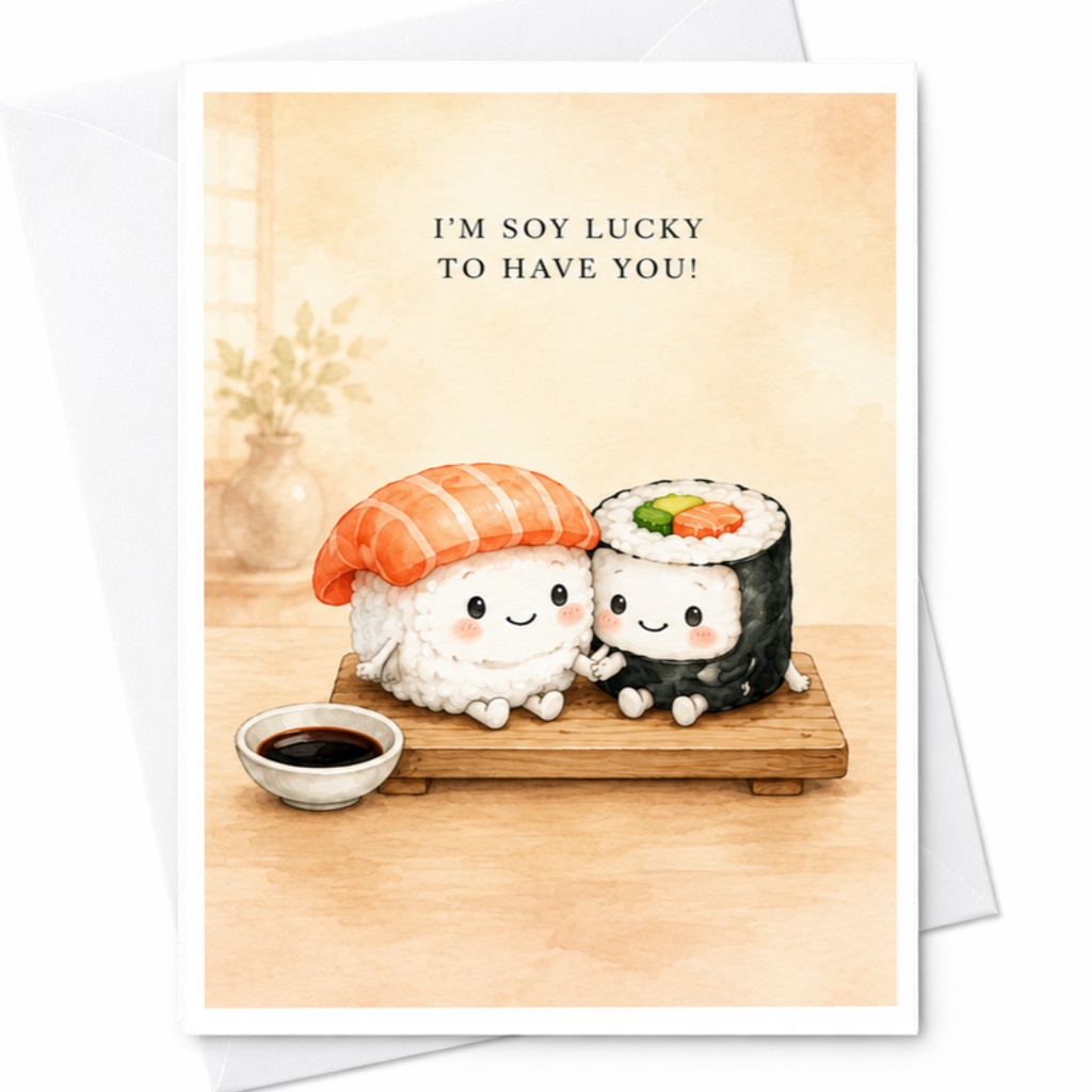 I'm Soy Lucky To Have You! Cute Sushi Anniversary Card Funny Romantic Greeting Card For Him Or Her Sweet Love Card C3761