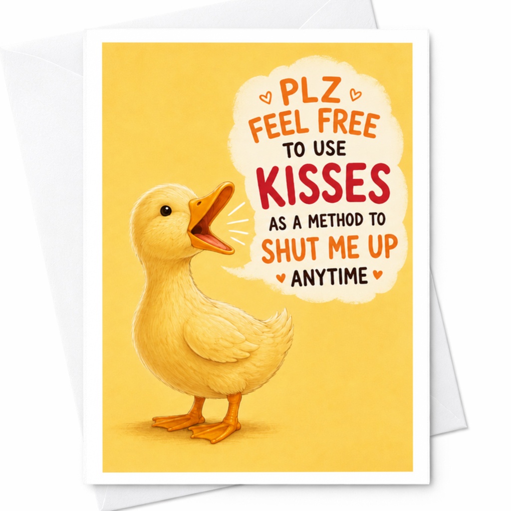 Plz Feel Free To Use Kisses As A Method To Shut Me Up Anytime Funny Love Card Cute Duck Anniversary Card For Couples Romantic C3768