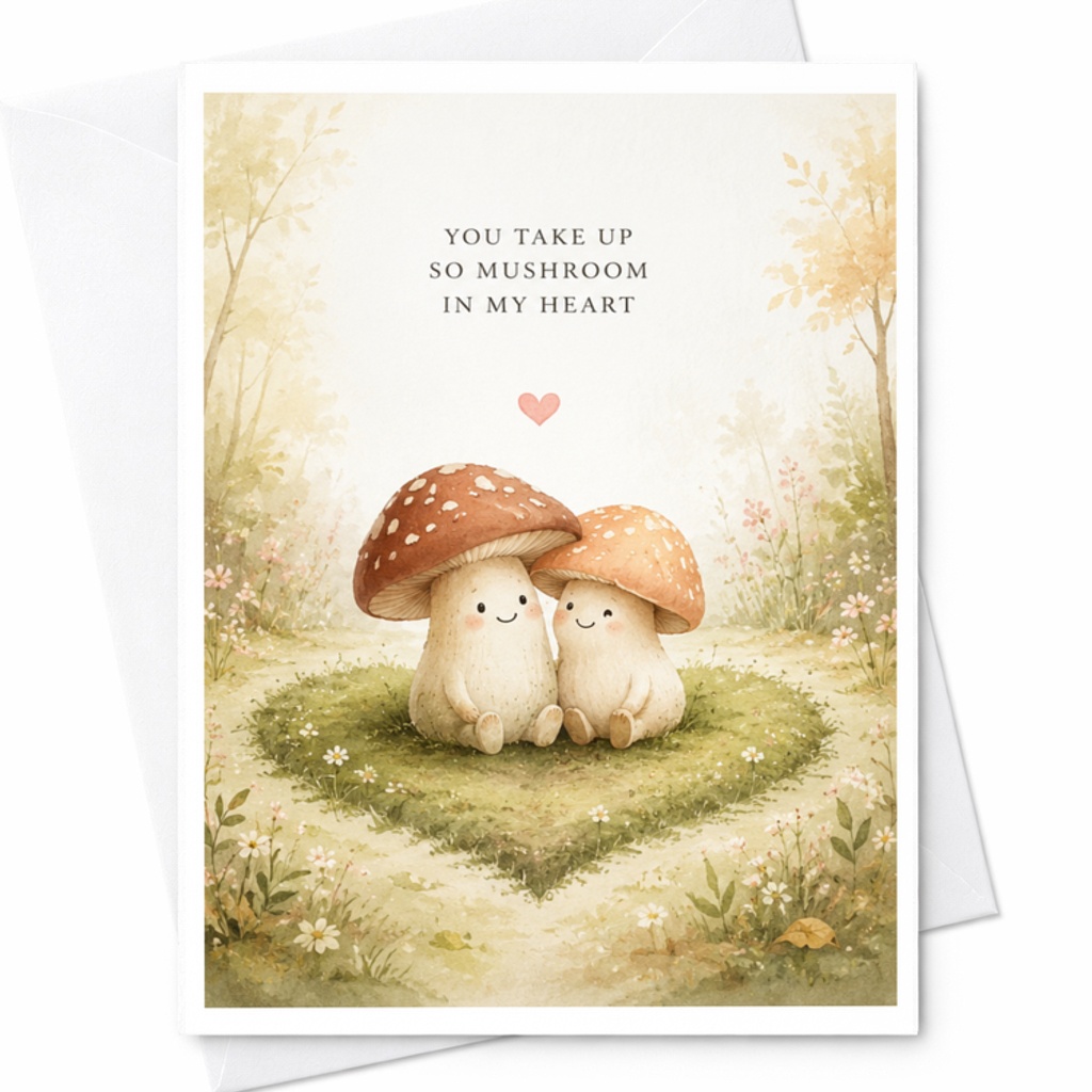 You Take Up So Mushroom In My Heart Whimsical Valentine's Day Card Cute Mushroom Couple Love Card For Husband Wife Partner C3772