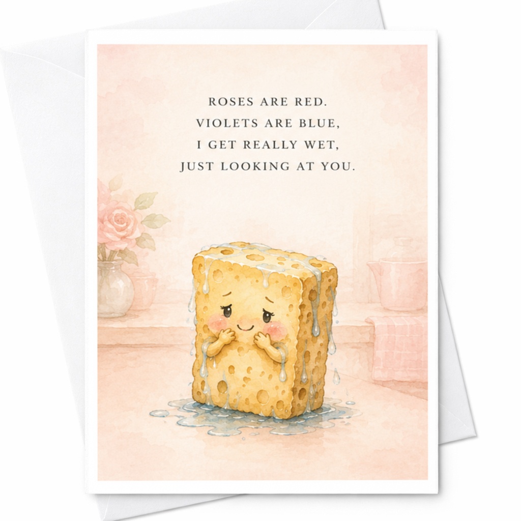Roses Are Red. Violets Are Blue, I Get Really Wet, Just Looking At You. Funny Anniversary Card Cute Sponge Character For Husband W C3776