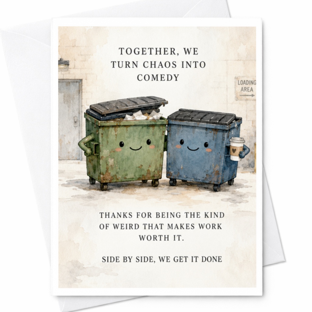 Together, We Turn Chaos Into Comedy Funny Work Appreciation Card Cute Dumpster Colleague Friendship Card Office C3779
