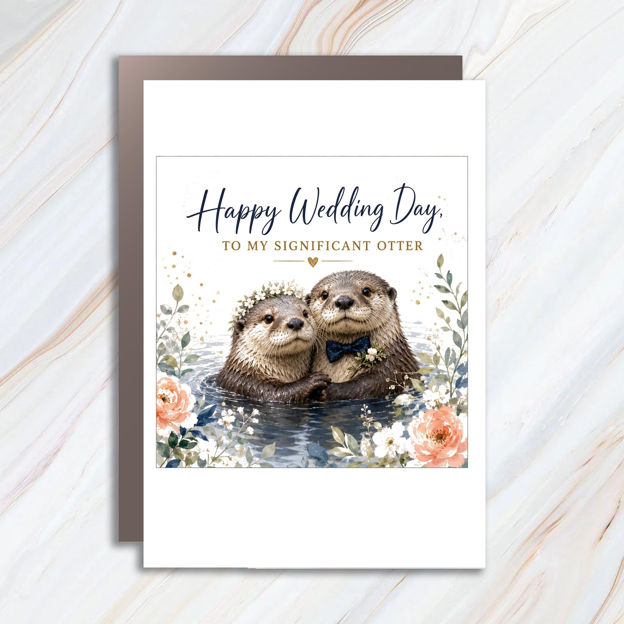 Happy Wedding Day To My Significant Otter Cute Wedding Card Romantic Animal Card For Couple Otter Lover Floral WC89