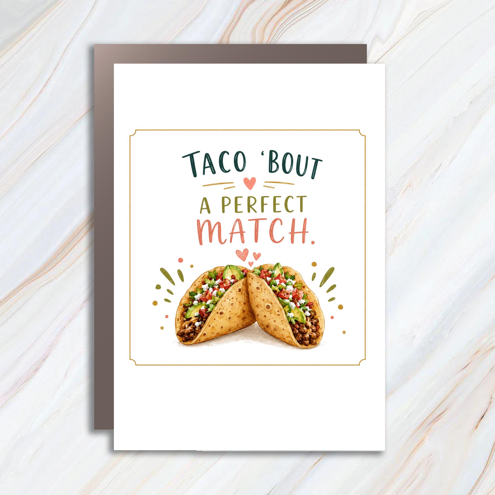 Taco 'bout A Perfect Match Love Card Cute Romantic Greeting Card For Couple Anniversary Card Taco Lover WC86