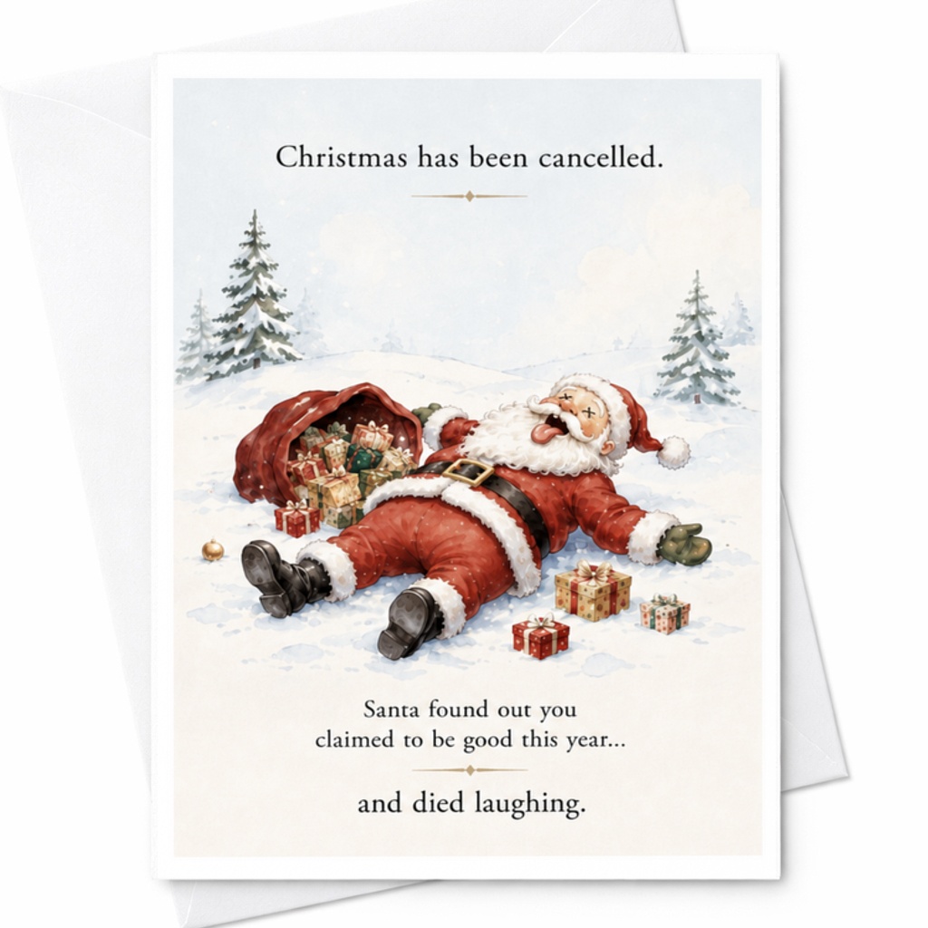 Christmas Has Been Cancelled Santa Prank Christmas Card Funny Santa Claus Holiday Card For Friends Family Festive C3795