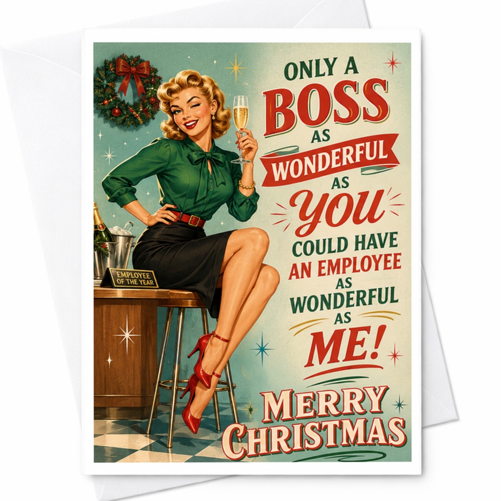 Only A Boss As Wonderful As You Christmas Card Funny Retro Style Boss Employee Holiday Greeting Card Office Colleague C3802