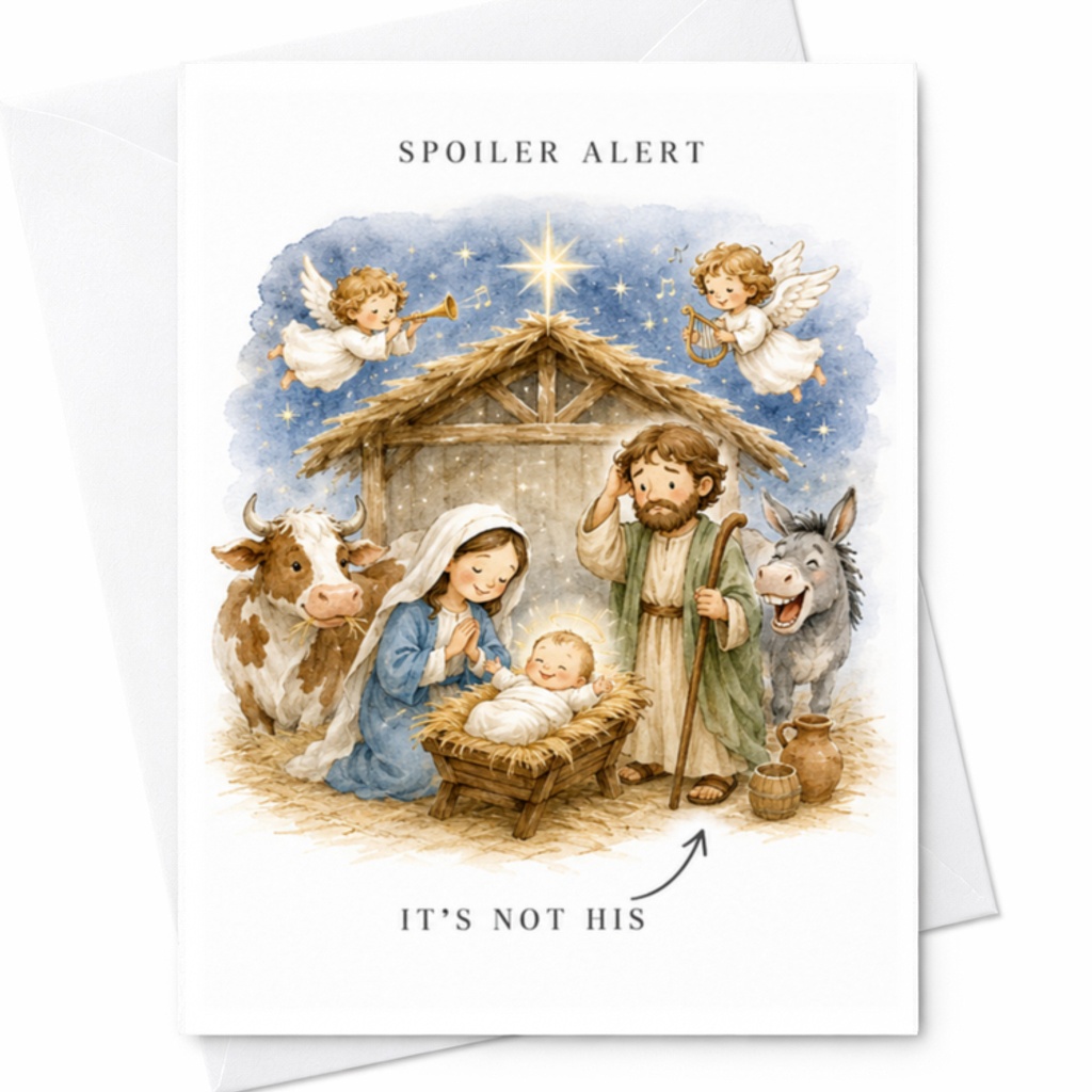 Spoiler Alert It's Not His Funny Christmas Card Nativity Scene Holiday Greeting Card For Family Friends Festive Celebration C3812