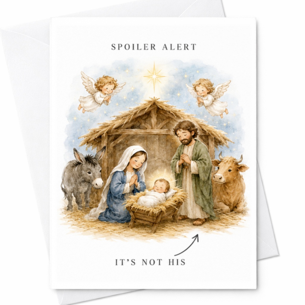 Spoiler Alert It's Not His Funny Christmas Card Nativity Scene Religious Holiday Card For Family Friends Unique C3813