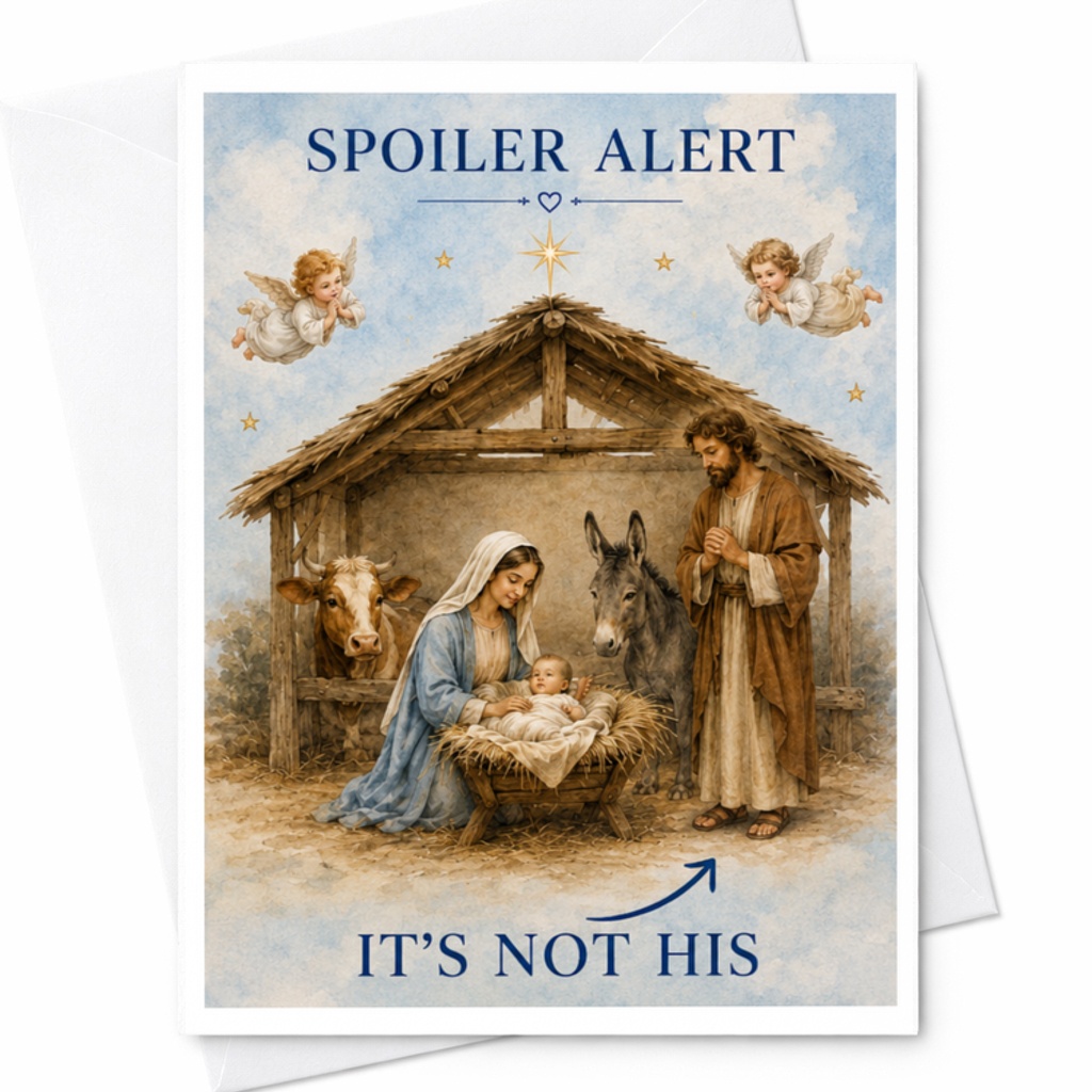 Spoiler Alert It's Not His Funny Christmas Card Nativity Scene Holiday Greeting Card For Family Friends Unique Xmas Card C3815