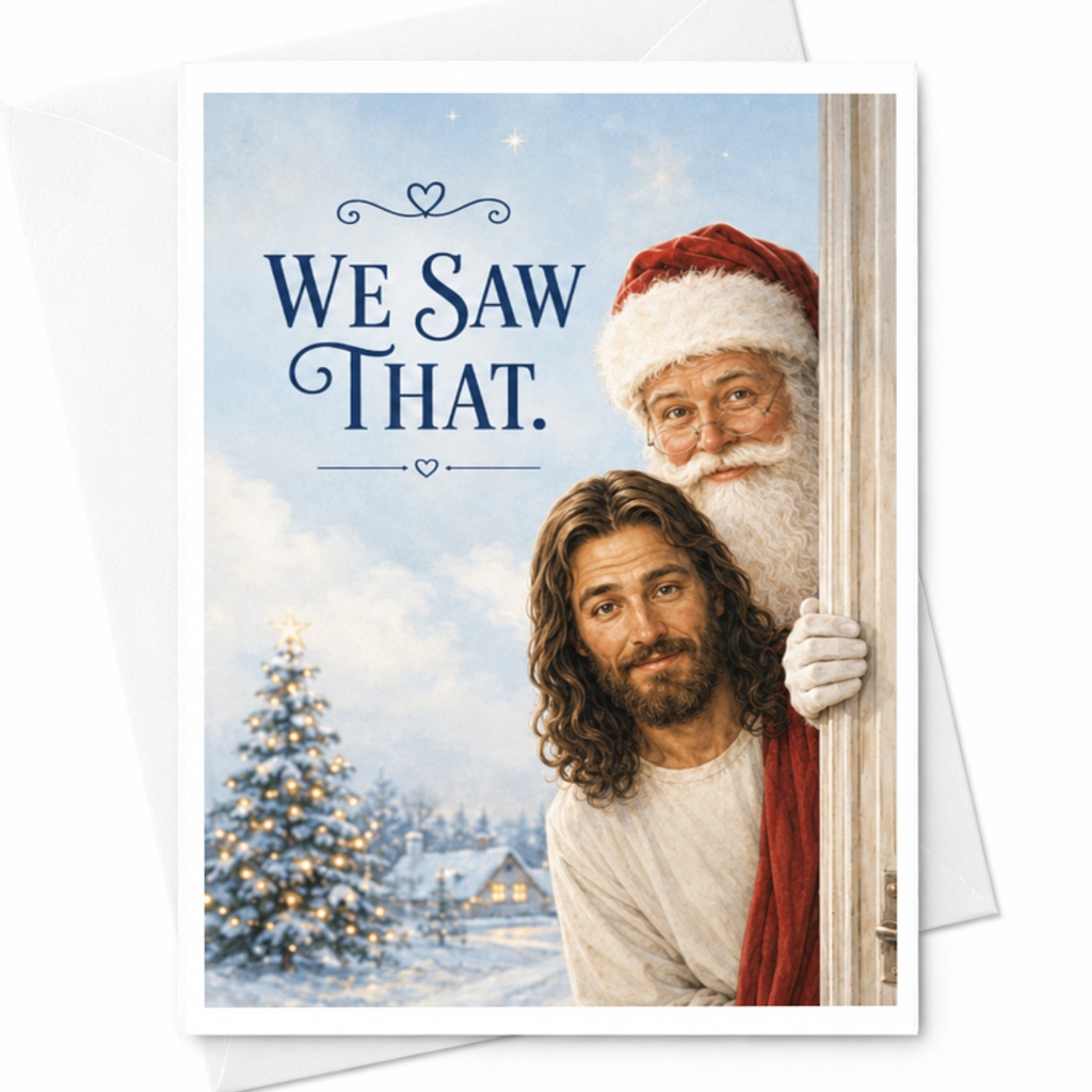 We Saw That. Funny Christmas Card Santa Claus And Jesus Holiday Greeting Card For Friends Family Colleagues Festive C3816