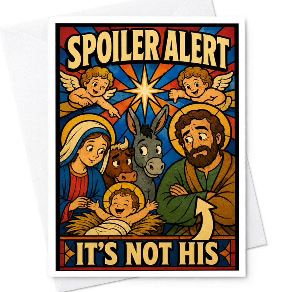 Spoiler Alert It's Not His Funny Christmas Card Nativity Scene Holiday Greeting Card For Friends Family Unique Xmas Card C3818