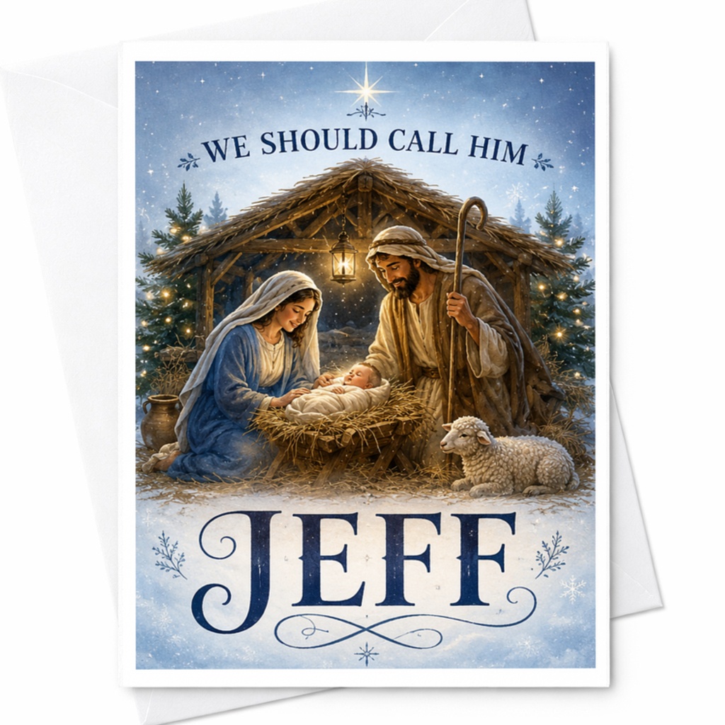 We Should Call Him Jeff Funny Christmas Card Religious Nativity Scene Holiday Greeting Card For Friends Coworkers C3822