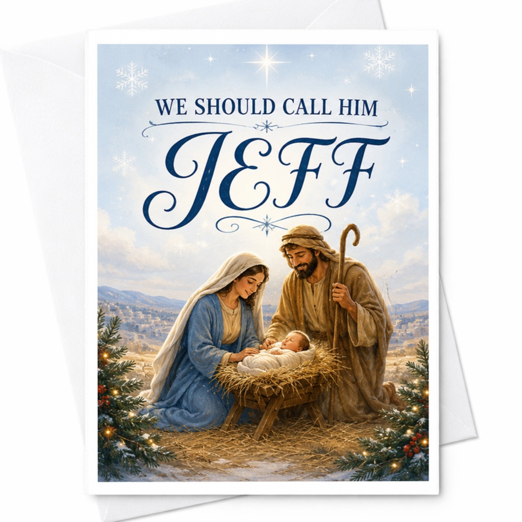 We Should Call Him Jeff Funny Christmas Card Religious Nativity Scene Holiday Greeting Card For Friends Coworkers Meme Lover C3823