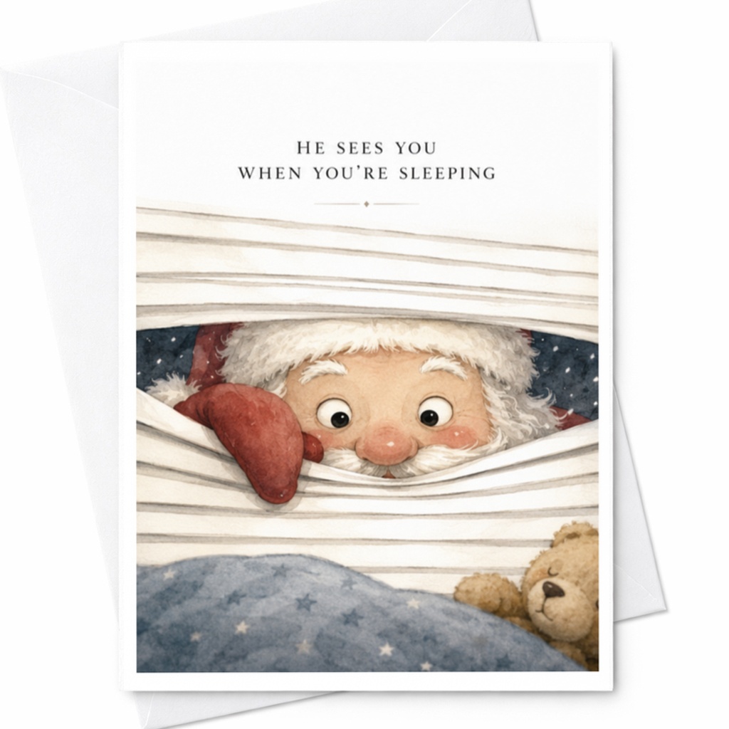 He Sees You When You’re Sleeping Santa Peeking Christmas Card Funny Holiday Greeting Card For Friends Family Festive C3824