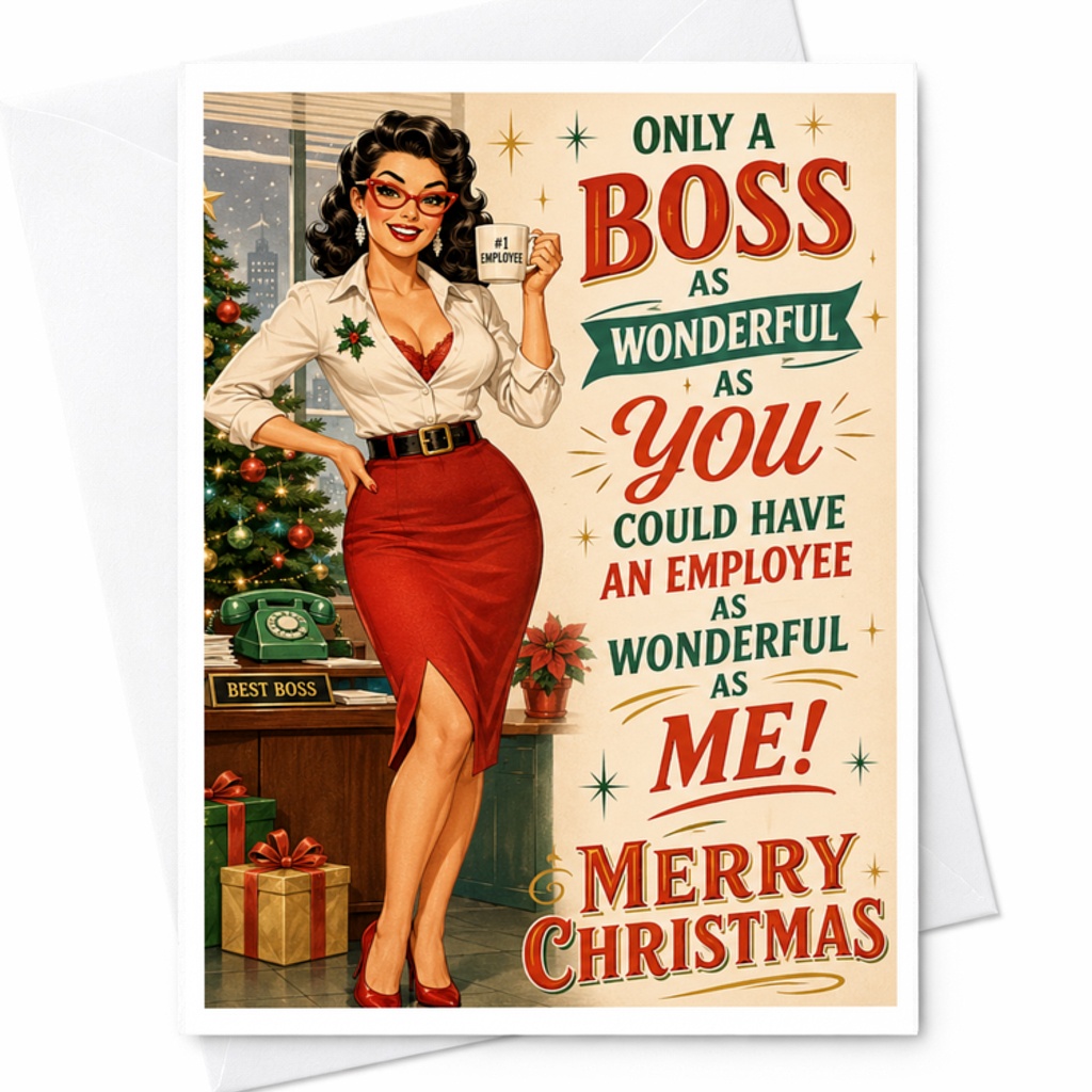 Only A Boss As Wonderful As You Christmas Card Funny Office Holiday Card For Boss Workplace Retro Style Greeting C3803