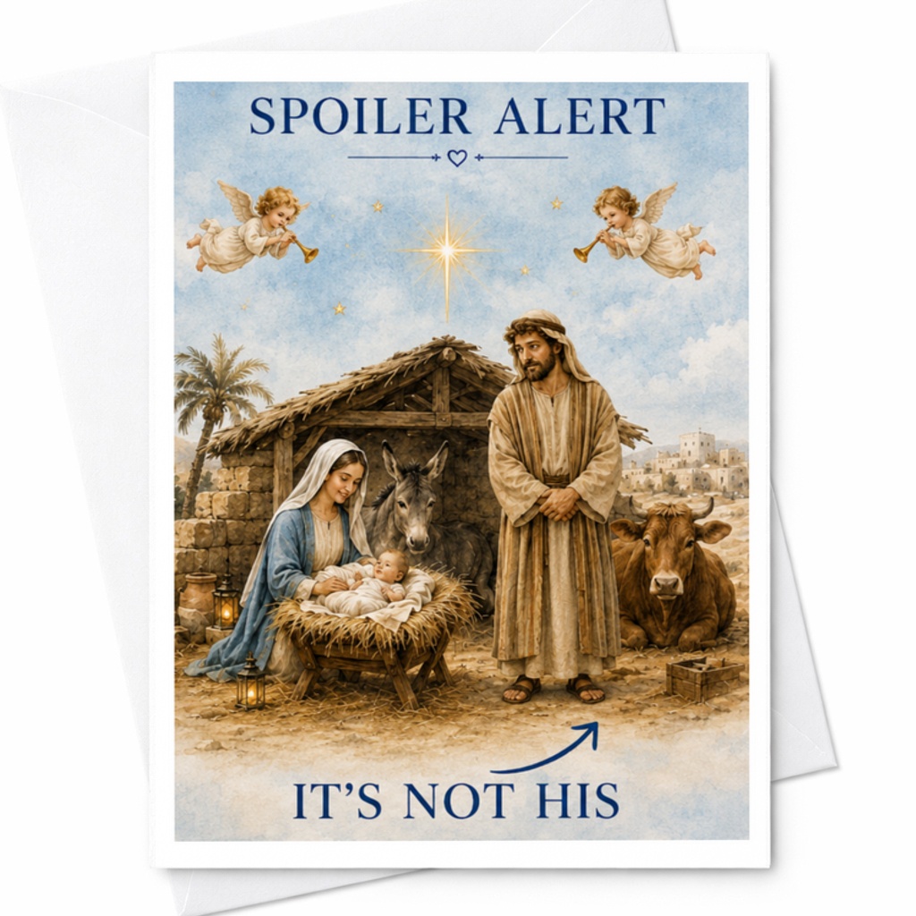 Spoiler Alert It's Not His Funny Christmas Card Nativity Scene Holiday Greeting Card For Family Friends Unique Xmas Card C3814