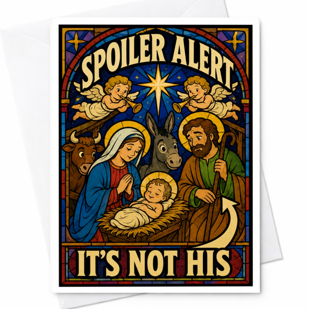 Spoiler Alert It's Not His Funny Christmas Card Nativity Scene Holiday Greeting Card For Friends Family Unique Xmas Card C3819