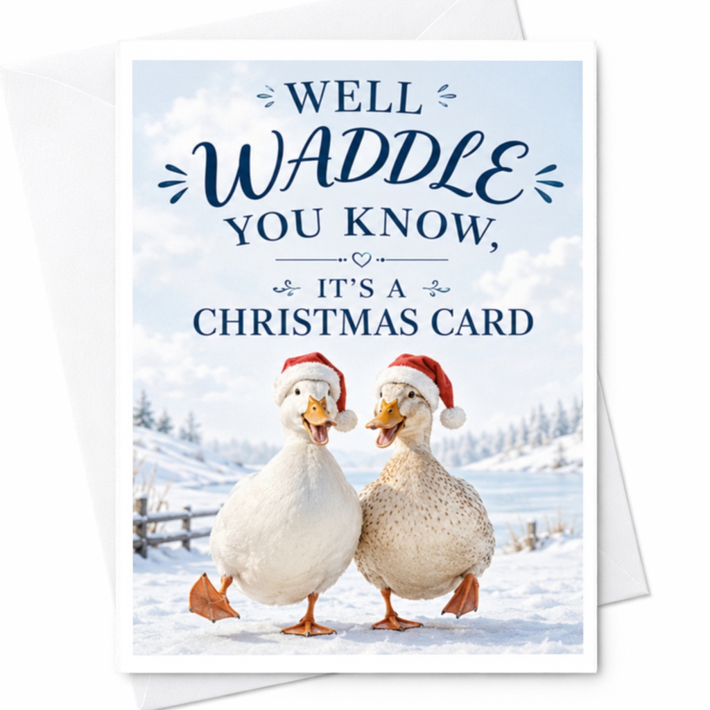 Well Waddle You Know, It's A Christmas Card Funny Christmas Card Cute Ducks Santa Hats Holiday Greeting Card For Animal Lovers C3826