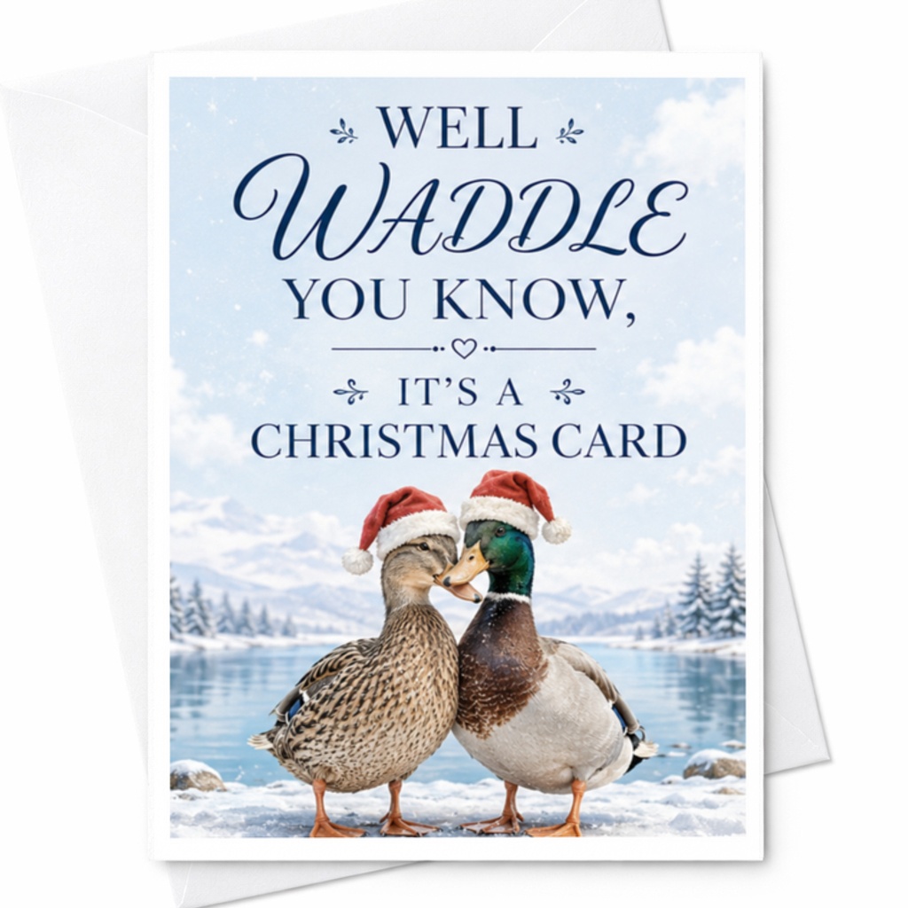 Well Waddle You Know, It's A Christmas Card Funny Holiday Card Ducks With Santa Hats Cute Animal Christmas Card For Friends Family C3827