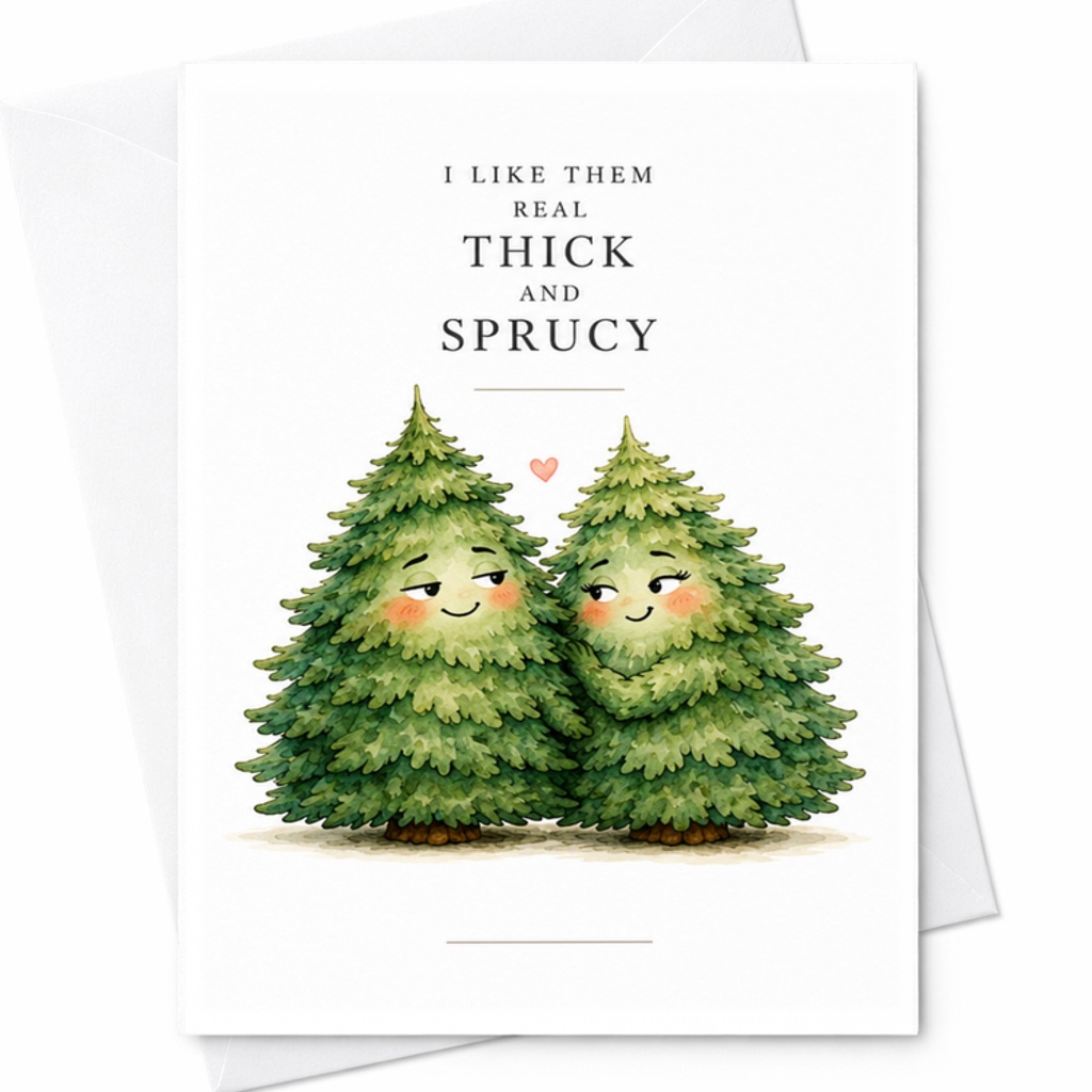 I Like Them Real Thick And Sprucy Funny Christmas Card Cute Holiday Greeting Card For Tree Lover Xmas Card C3841