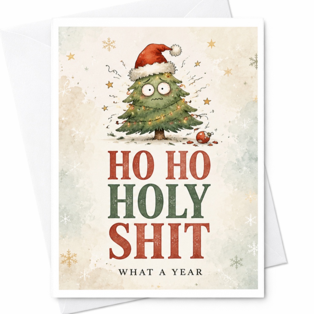 Ho Ho Holy Shit What A Year Funny Christmas Card Holiday Greeting For Friends Family Coworkers Cute Xmas Tree C3842