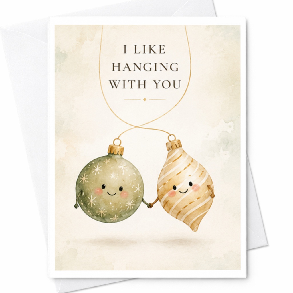 I Like Hanging With You Funny Christmas Card Cute Holiday Greeting Card For Friend Family Ornament Pun Card C3830