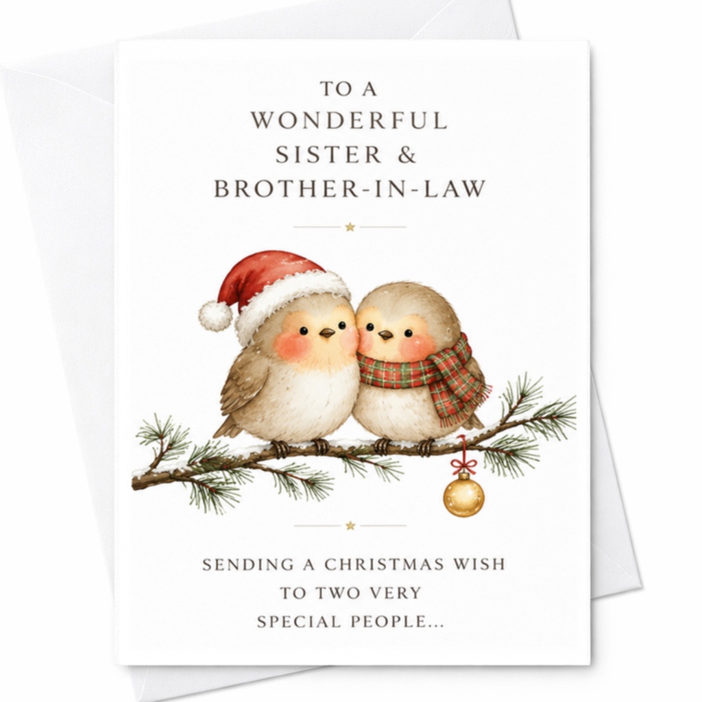 To A Wonderful Sister & Brother-In-Law Christmas Card Special Holiday Wishes Cute Birds Festive Greeting Card For Family C3834