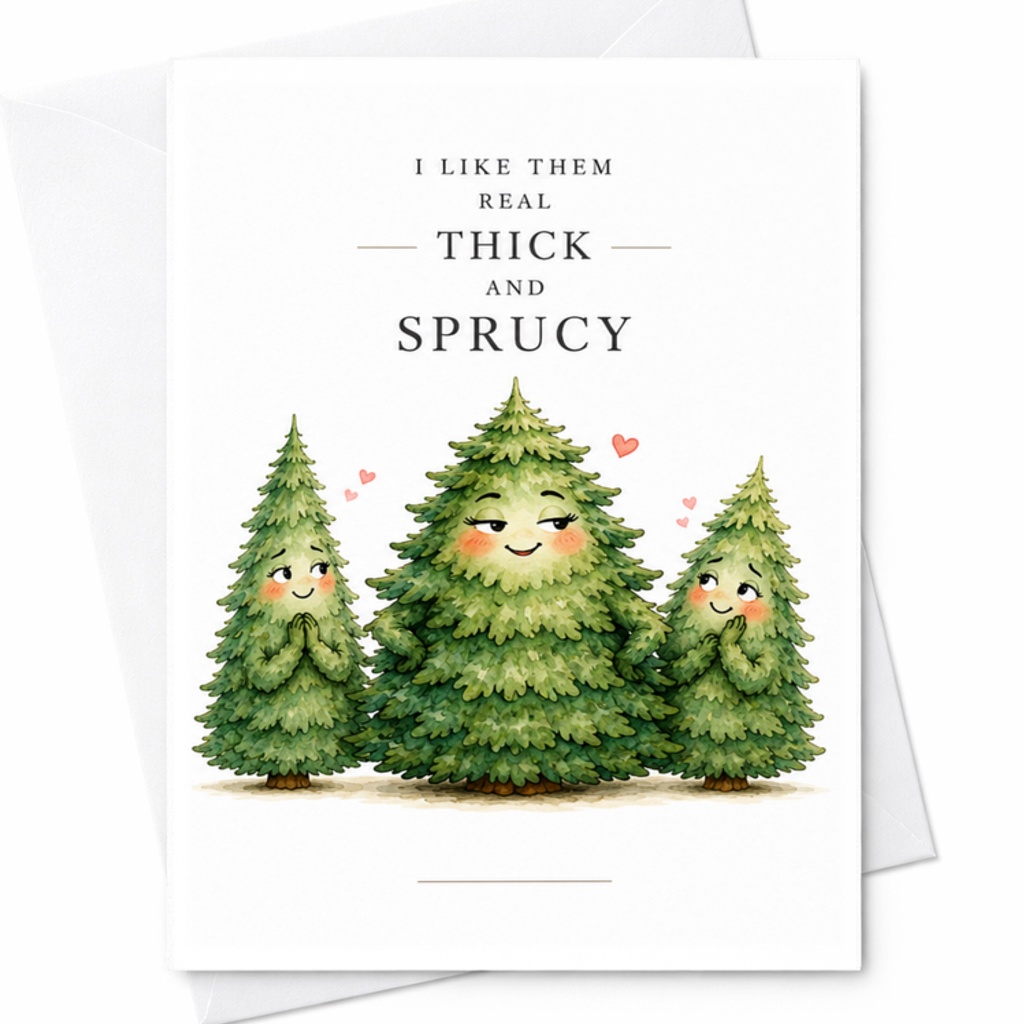 I Like Them Real Thick And Sprucy Funny Christmas Card Cute Holiday Greeting Card For Tree Lover Xmas Card C3840
