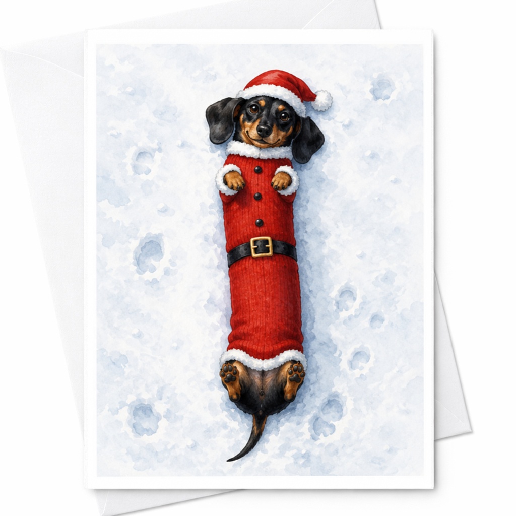 Dachshund In Santa Outfit Christmas Card Cute Dog Holiday Greeting Card For Dog Lover Festive Winter Card Adorable Pet Card C3853