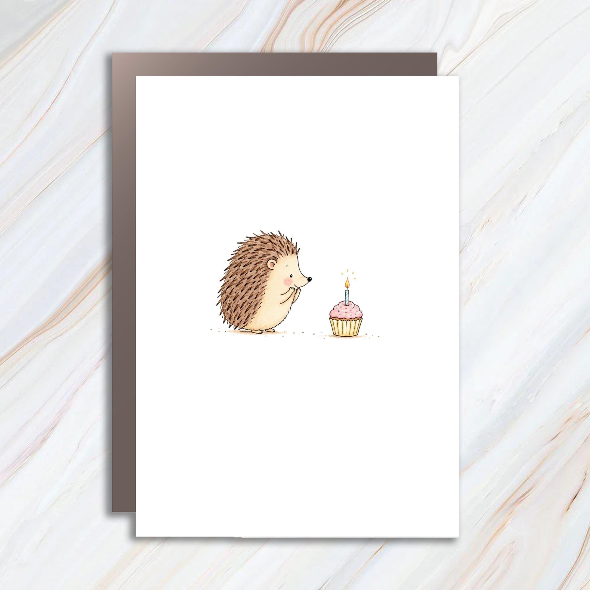 Hedgehog Birthday Card Cute Animal Greeting Card For Kids Adorable Hedgehog With Cupcake Illustration Blank Note Card BC134