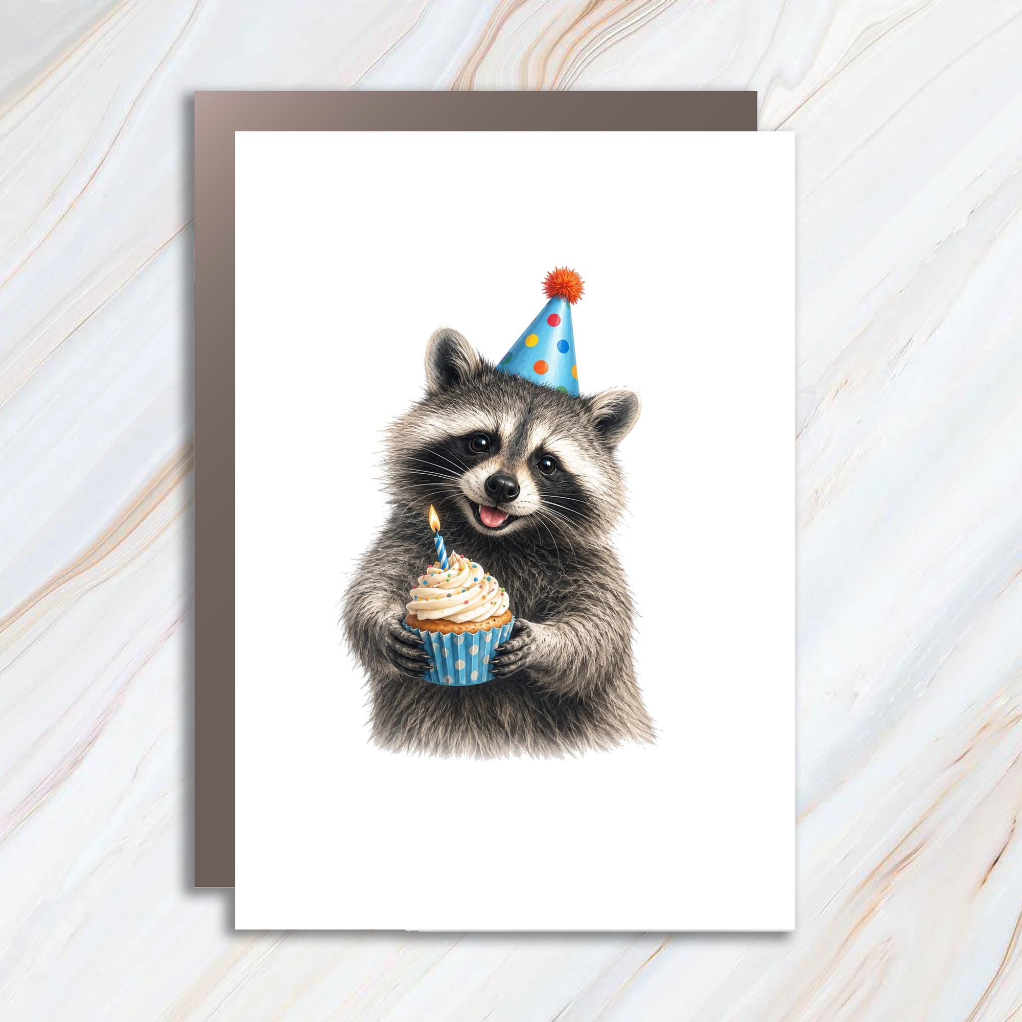 Raccoon Birthday Card Cute Animal Greeting Card With Cupcake Party Hat Fun Celebration Card For Kids And Animal Lovers BC135