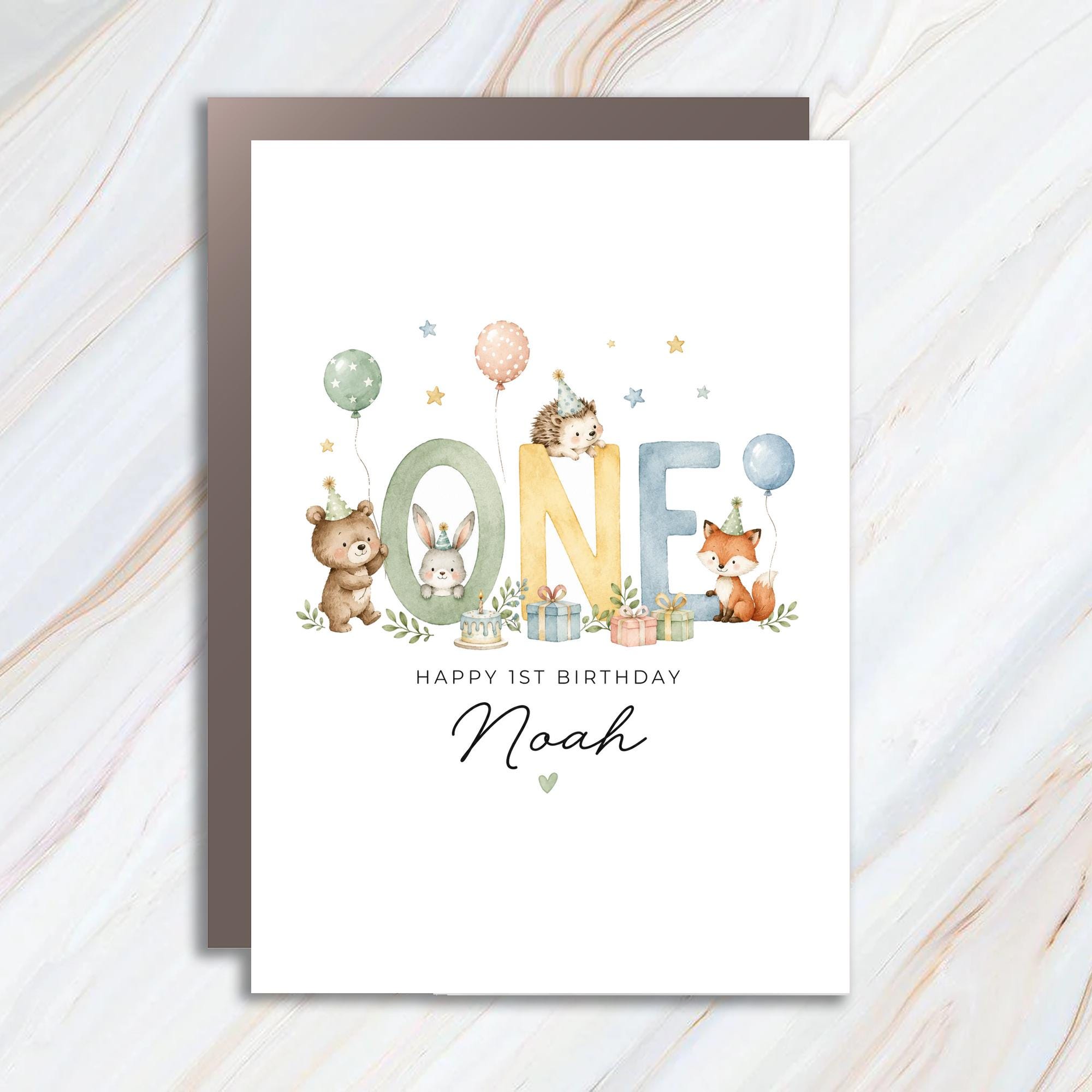 Personalized 1st Birthday Card Boy | Custom Name First Birthday Card | Woodland Animal Birthday Card | One Birthday Card BC139