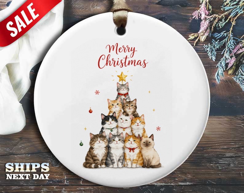 Merry Christmas Cat Ornament Cute Holiday Decor Christmas Tree Decoration Cat Lover Gift Festive Home Decor O4