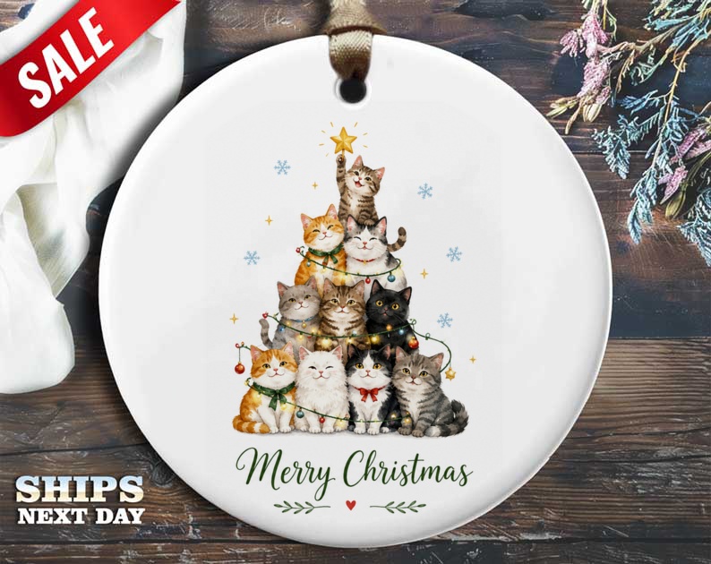 Merry Christmas Cat Ornament Cute Holiday Decor Christmas Tree Cats Festive Decoration For Cat Lovers Adorable Xmas Gift O5