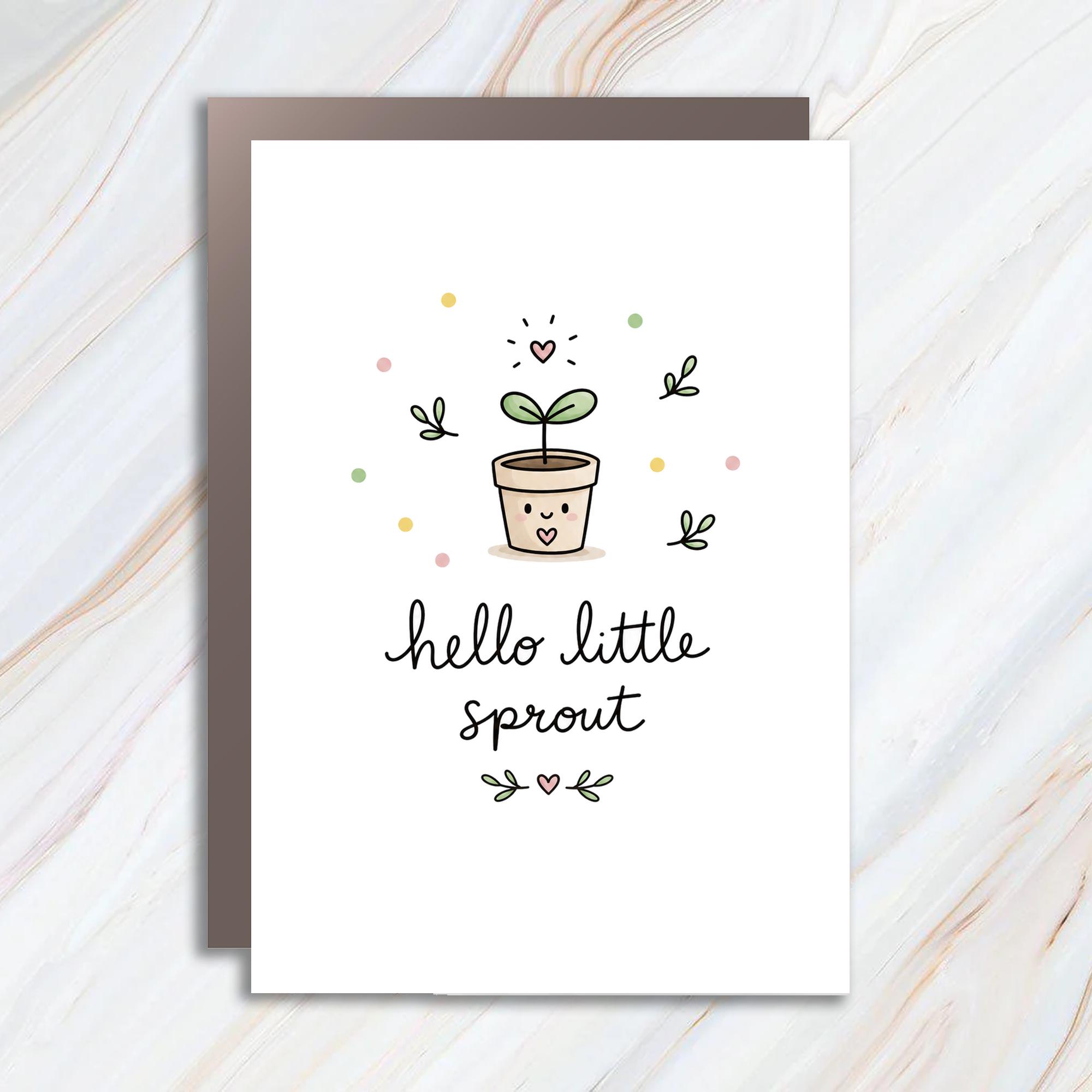 Hello Little Sprout Card | New Baby Card | Baby Shower Card | Pregnancy Congratulations Card | Newborn Welcome Card | Plant Lover BSC1