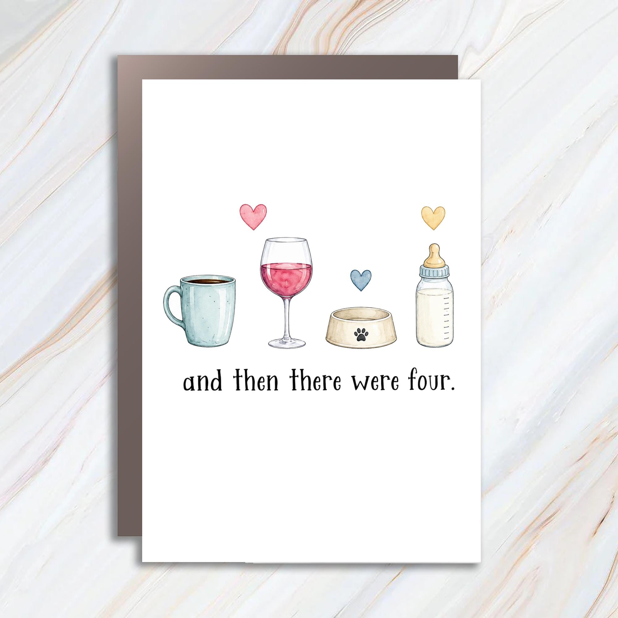 And Then There Were Four Card | Pregnancy Announcement Card | New Baby Card | Baby Shower Card | Expecting Parents | New Parents BSC5