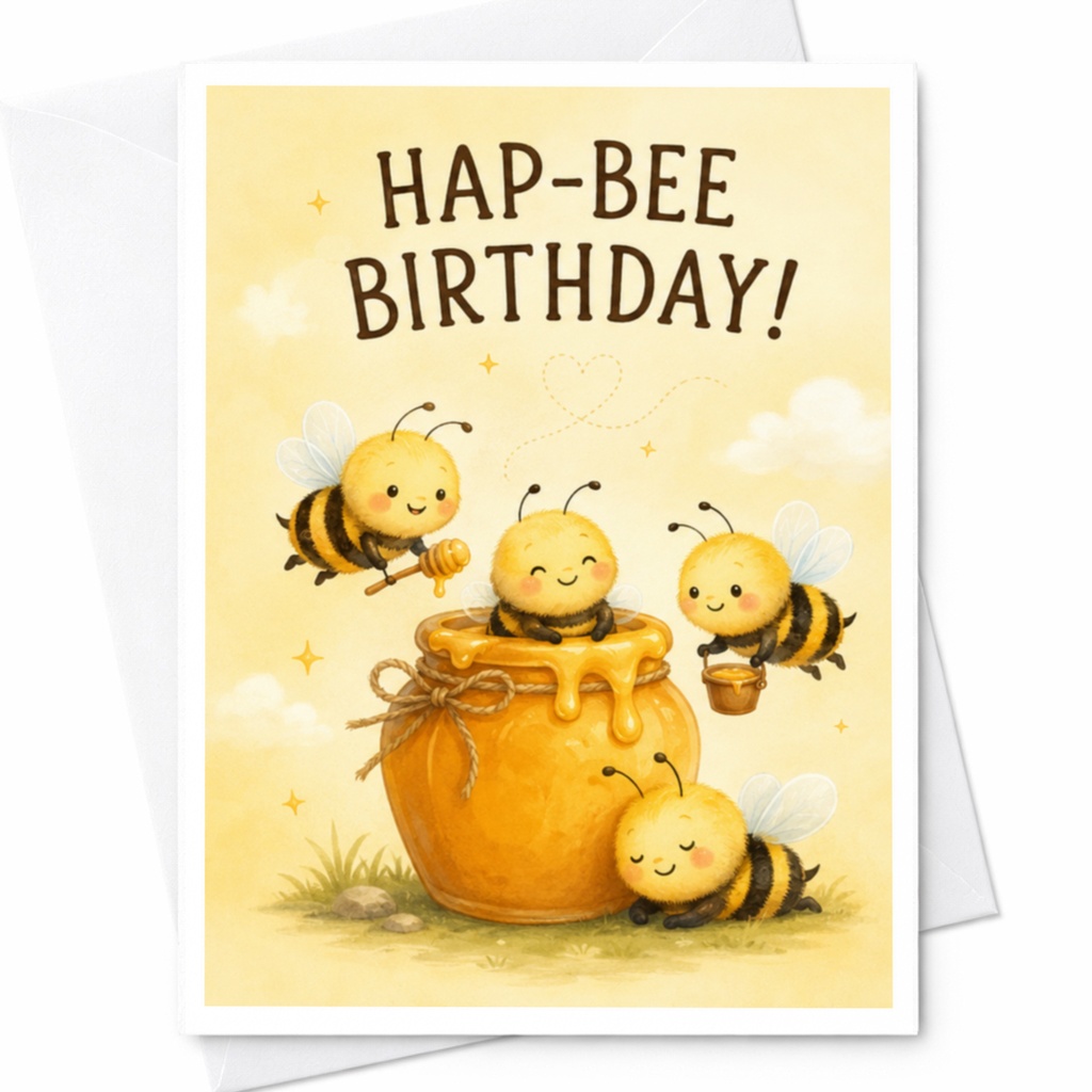 Hap-Bee Birthday! Cute Bee Birthday Card Adorable Honeybee Greeting Card For Kids Fun Animal Card Sweet Birthday Wishes C3879